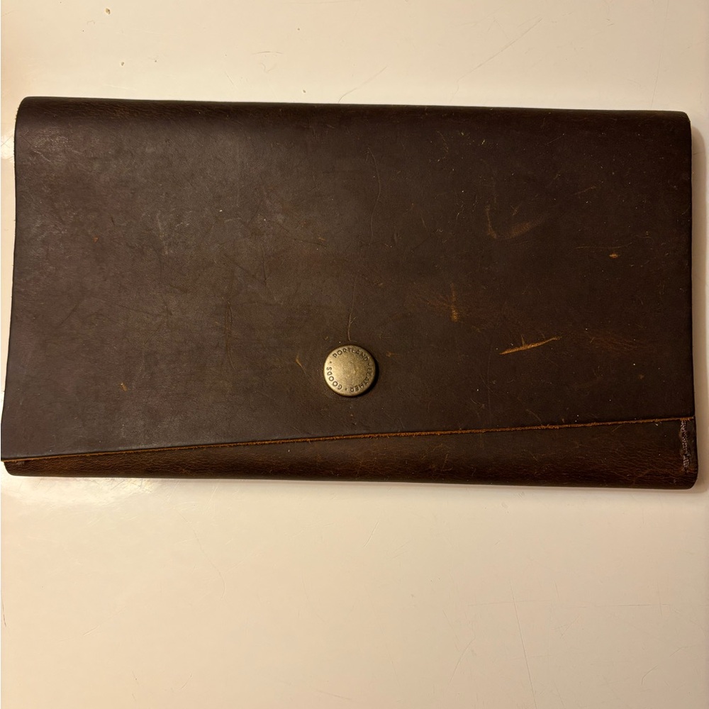 Slim Dark Brown Leather Long Wallet with Snap Closure